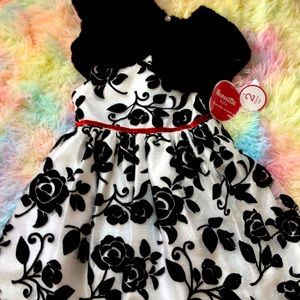 Toddler Black & White dress wRed sparkle  3T